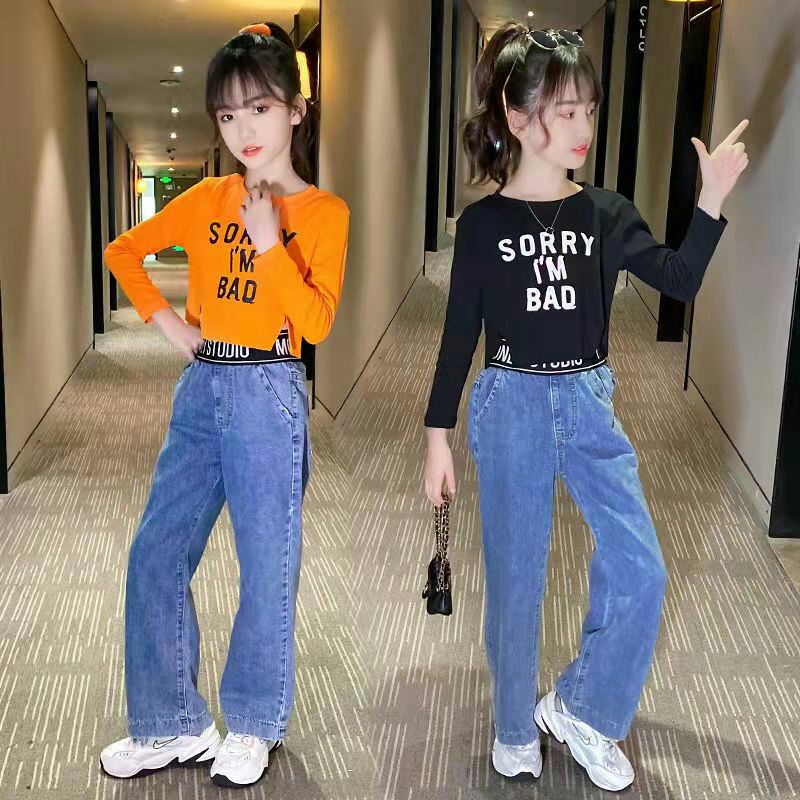 Setelan crop top | import | jeans kulot | kaos