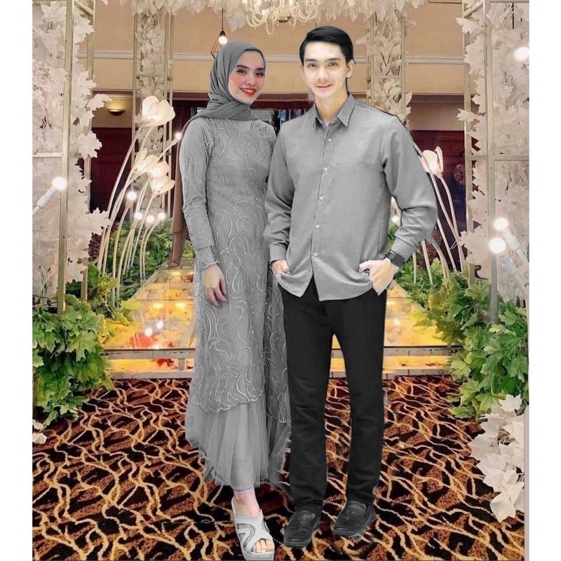 COUPLE TITANIA/ COUPLE GAMIS BRUKAT TILE DAN KEMEJA MOSCREPE/ COUPLE GAMIS PESTA/ COUPLE KONDANGAN/ 