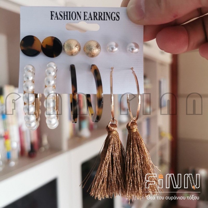 Set Anting Tusuk Bentuk Lingkaran Aksen Mutiara + Rumbai Gaya Bohemian Untuk Wanita