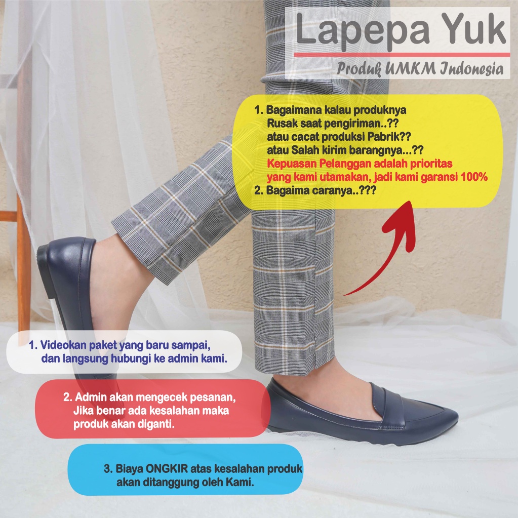 LAPEPA YUK - Sepatu Flat Shoes Wanita TITIAN Untuk Kerja kantor Spatu Flatshoes Ballerina Cewek Kuliahan Jalan Santai Casual Empuk Nyaman Slop Lancip Warna NAVY  Biru Dongker Selop Premium Original Kekinian Terbaru Shoes ORI Mall Official Store