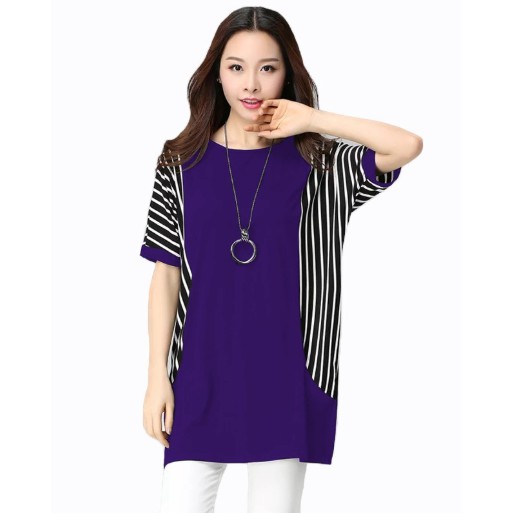 Fifi FASHION Blouse Tangan Pendek Wanita Gaya Korea Kombinasi Salur - Carol