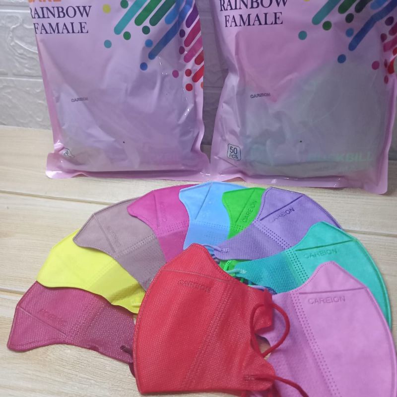 Masker duckbill warna careion / duckbill rainbow isi 50 pcs