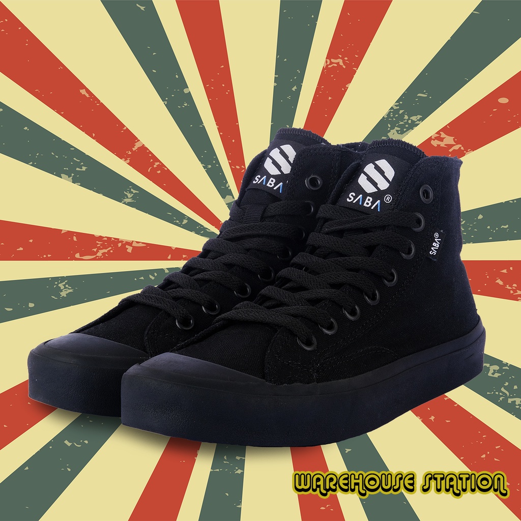 SABA Basic High All Black - Sepatu Sneakers Casual Pria Wanita