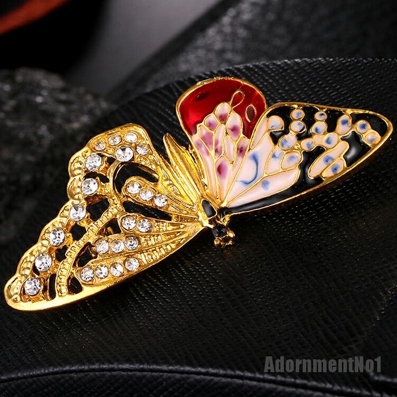 (Adornmentno1) Bros / Pin Butterfly Enamel Hias Kristal Berlian Imitasi Untuk Wanita