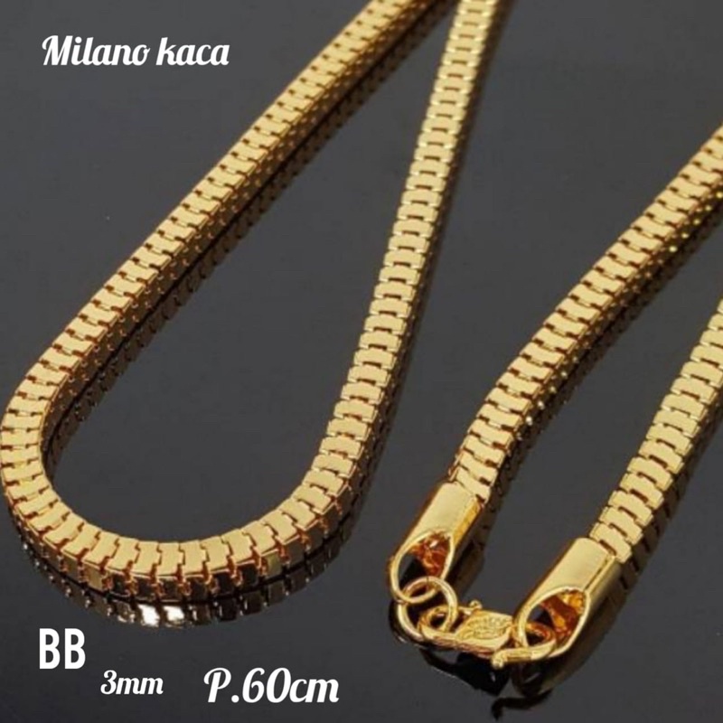 Kalung Titanium Milano kaca Gold 3 ukuran 45cm,60cm,75cm perhiasan wanita pria tidak karat *COD*