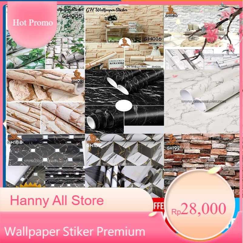 Wallpaper Dinding Batu Bata Merah Coklat Abu Orange Biru Hijau Motif Dan Karakter Size 45CM x 5M