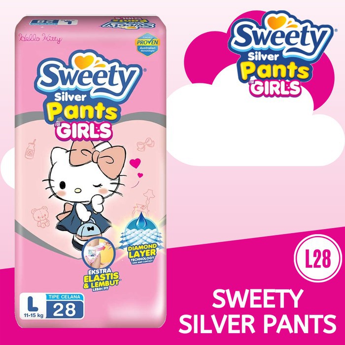 Sweety Silver Pants Girls L28 Diapers - Popok Celana Sekali Pakai