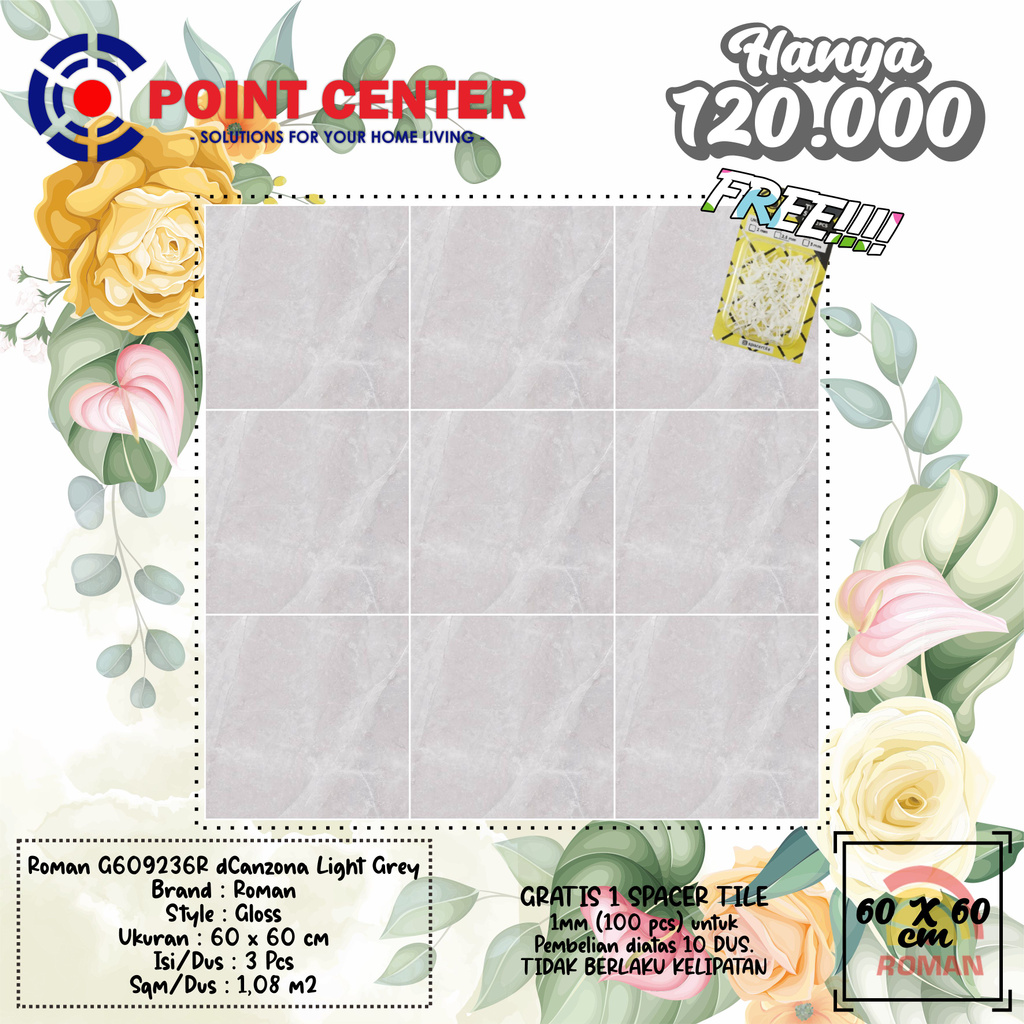 TERMURAH ROMAN KERAMIK 60 X 60 G609236R DCANZONA LIGHT GREY