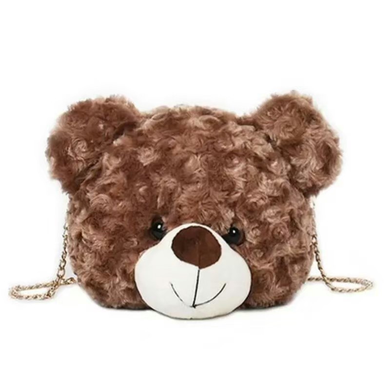 Tas selempang bulu bear Cute Plush tedy Bear Shape Women Crossbody Shoulder Bags Ladies Girls Casual Chain kekinian 2022