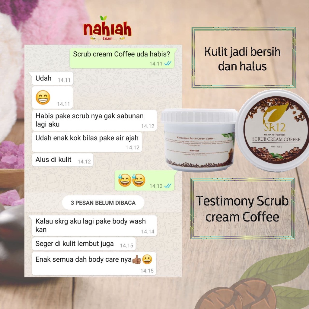 Scrub Cream Krim Coffe Lulur Kopi Perawat Pembersih Penghilang Pencerah Penghalus Kulit Kering Minyak Wajah