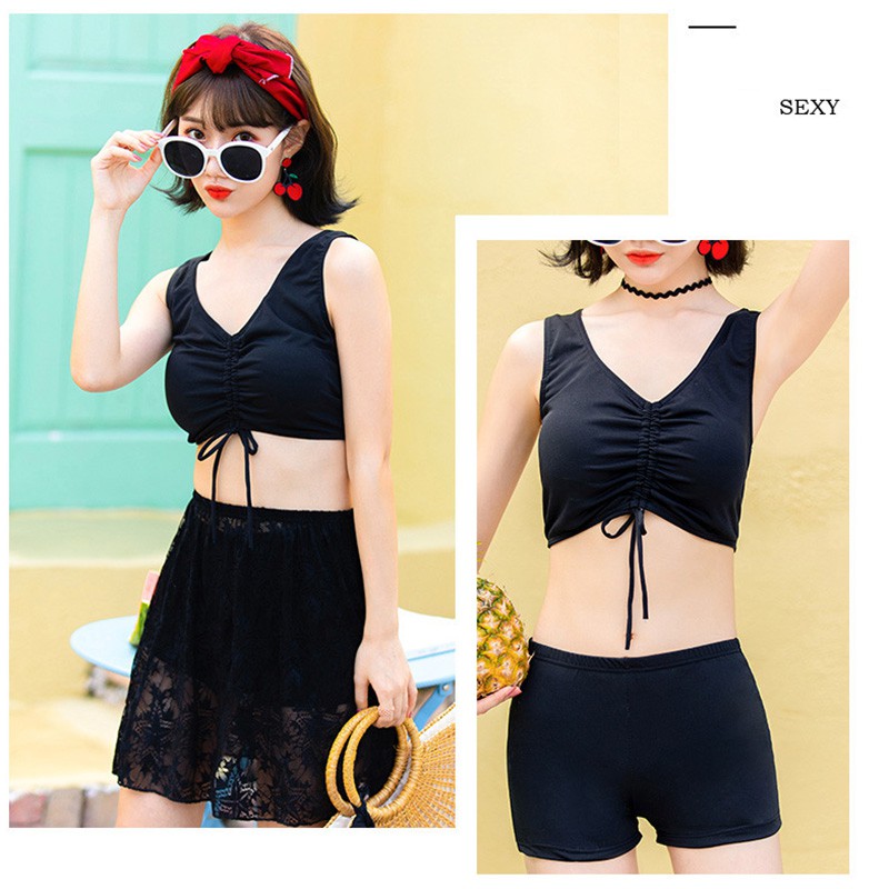 【Wetrose】 3 Pieces Set Baju Renang Wanita Baru Rok Bikini Angle Datar Berkumpul Split Pakaian Renang Murah