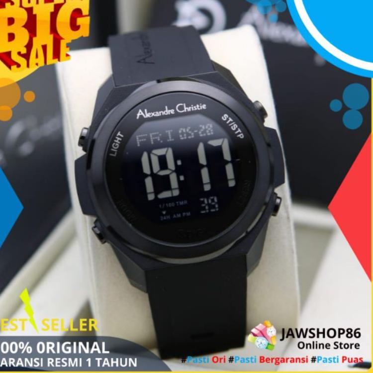 KODE5l5Kz--JAM ALEXANDER CHRISTIE PRIA ORIGINAL AC 9342 TERBARU MURAH ORI DIGITAL TALI RUBBER HITAM 