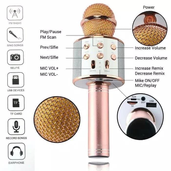 SPEAKER MIC KARAOKE WS 858 MICROPHONE BLUETOOTH WIRELESS