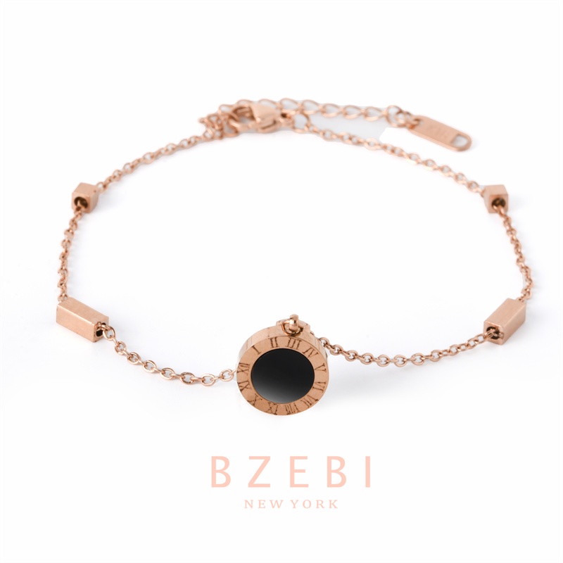 Bzebi Gelang Tangan Titanium Steel Lapis Emas 18k Hias Berlian Imitasi Gaya Korea Untuk Wanita 867b