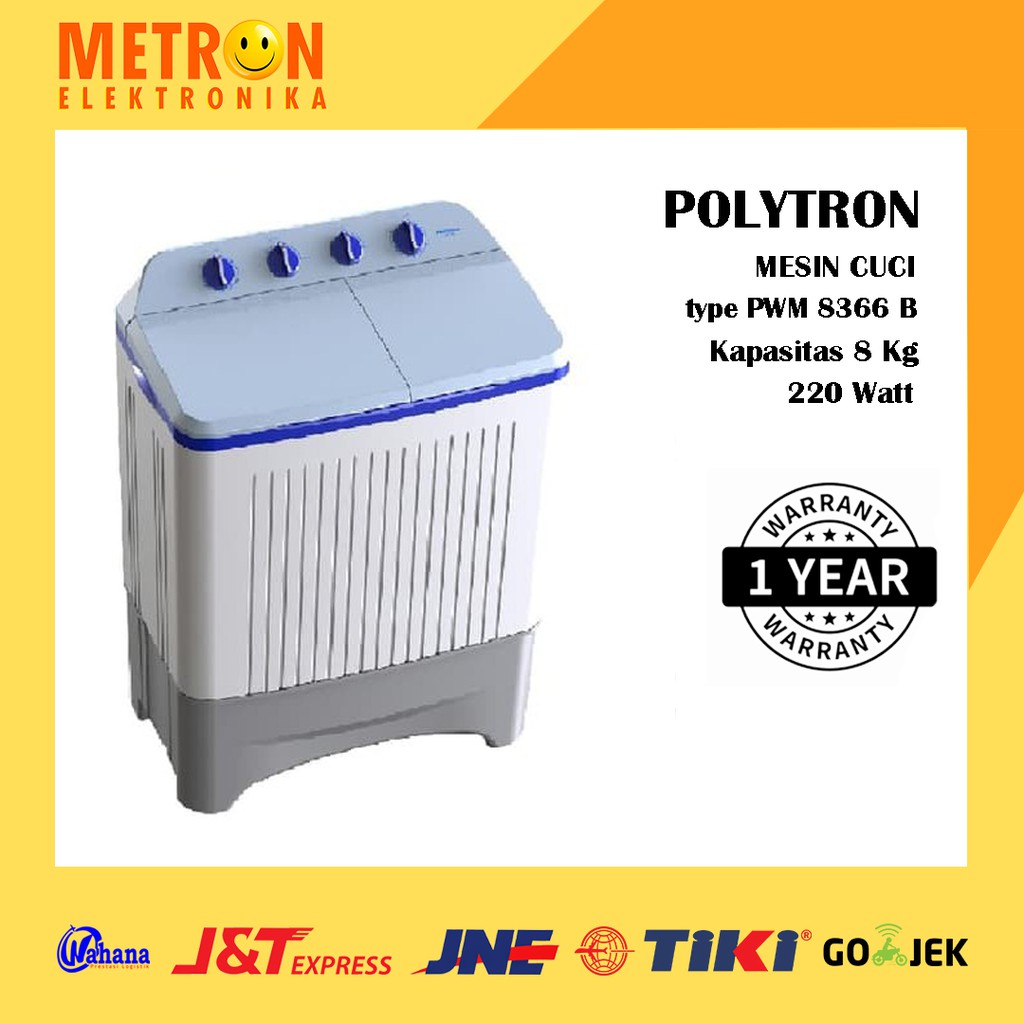 POLYTRON PWM 8366 HB / BLUE / MESIN CUCI 8 KG / PWM8366HB