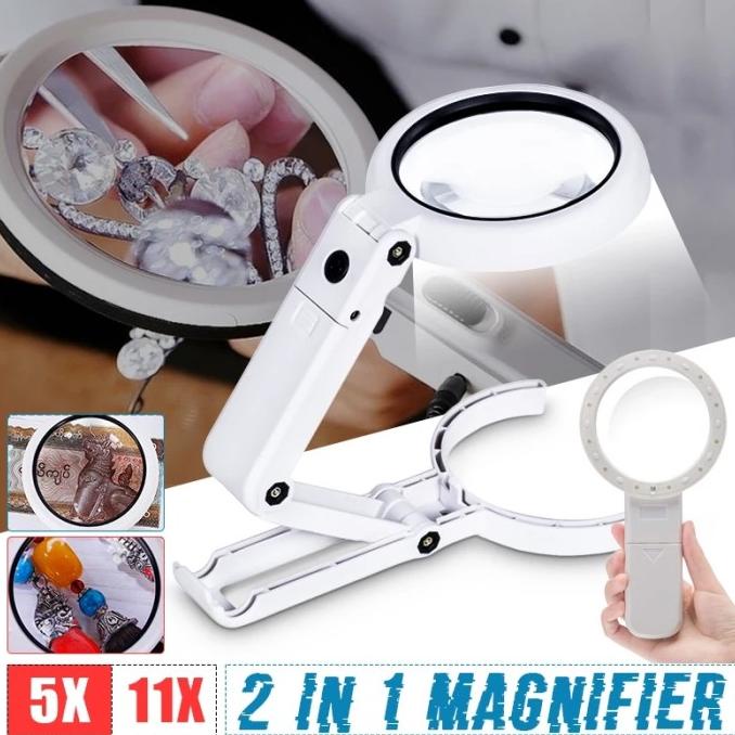 

---Terbartu--- Kaca Pembesar Lampu Lipat Foldable 8 LED Magnifier Glass 5x 11x Zoom