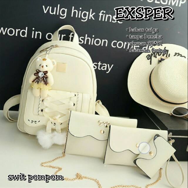 Tas ransel swit pompom/tas murah