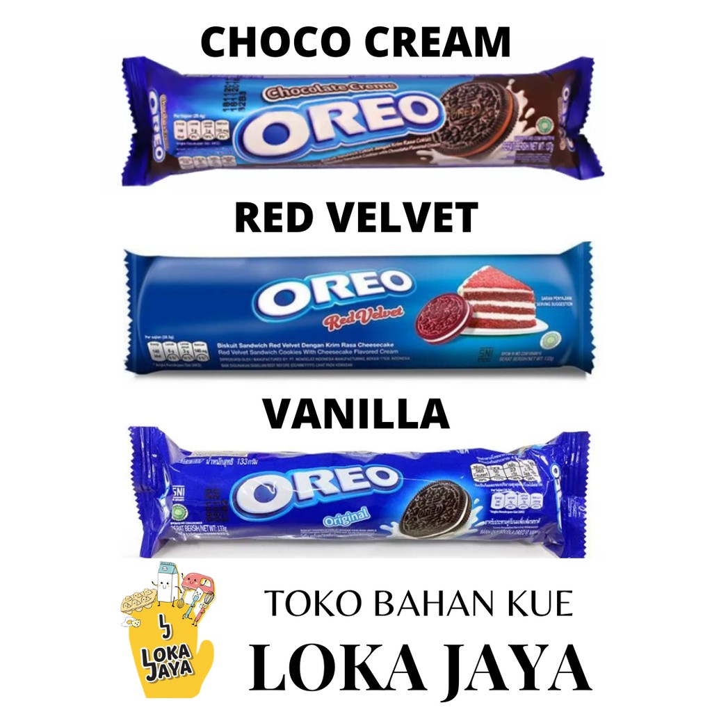 

OREO BISCUIT (RASA ORIGINAL VANILLA 119 GR, CHOCOLATE CREAM 120 GR, RED VELVET 123 GR)