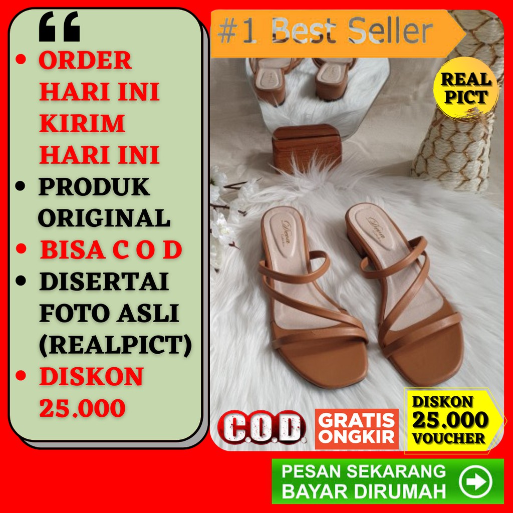 Sandal Sendal Hak Tinggi Tahu Heels Heel Selop Slop Wanita Cewek Murah Import 3cm Terbaru Sintetis H