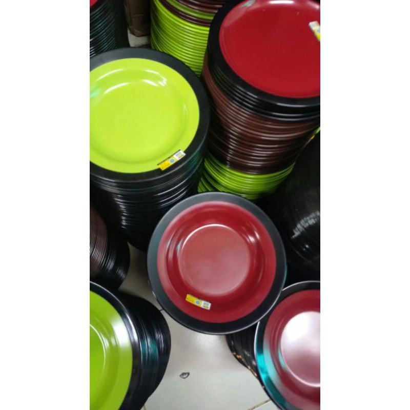 piring makan datar 9 inci melamin golden dragon merah-hitam