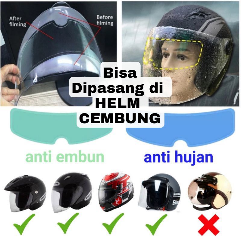 ANTI AIR HUJAN ANTI EMBUN HELM CEMBUNG STIKER KACA FILM HELM KABUT Anti Fog Rainproof Film Helm GEN2