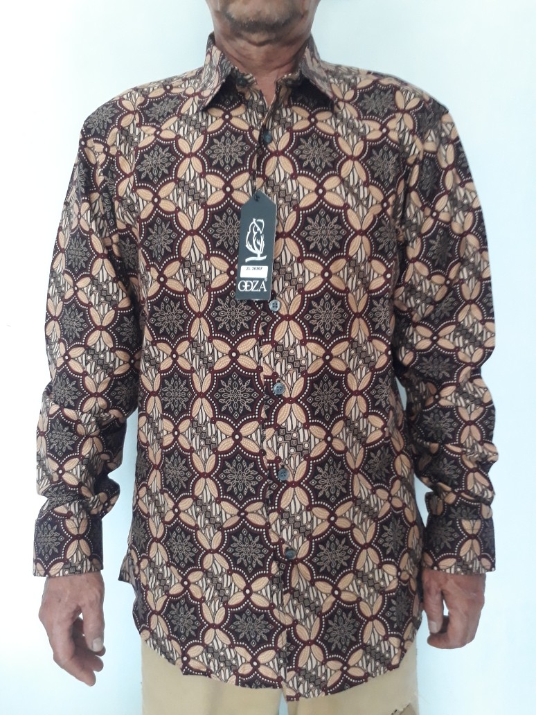 Batik Pria Lengan Panjang Slim Fit Kemeja Sogan Batik Solo Modern