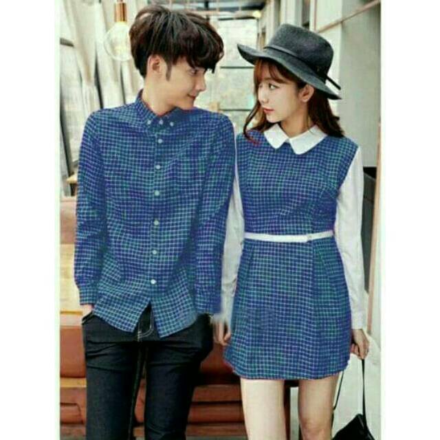 Dress Couple / Dress Pasangan / Kemeja Couple / Kemeja Pasangan Kotak Biru