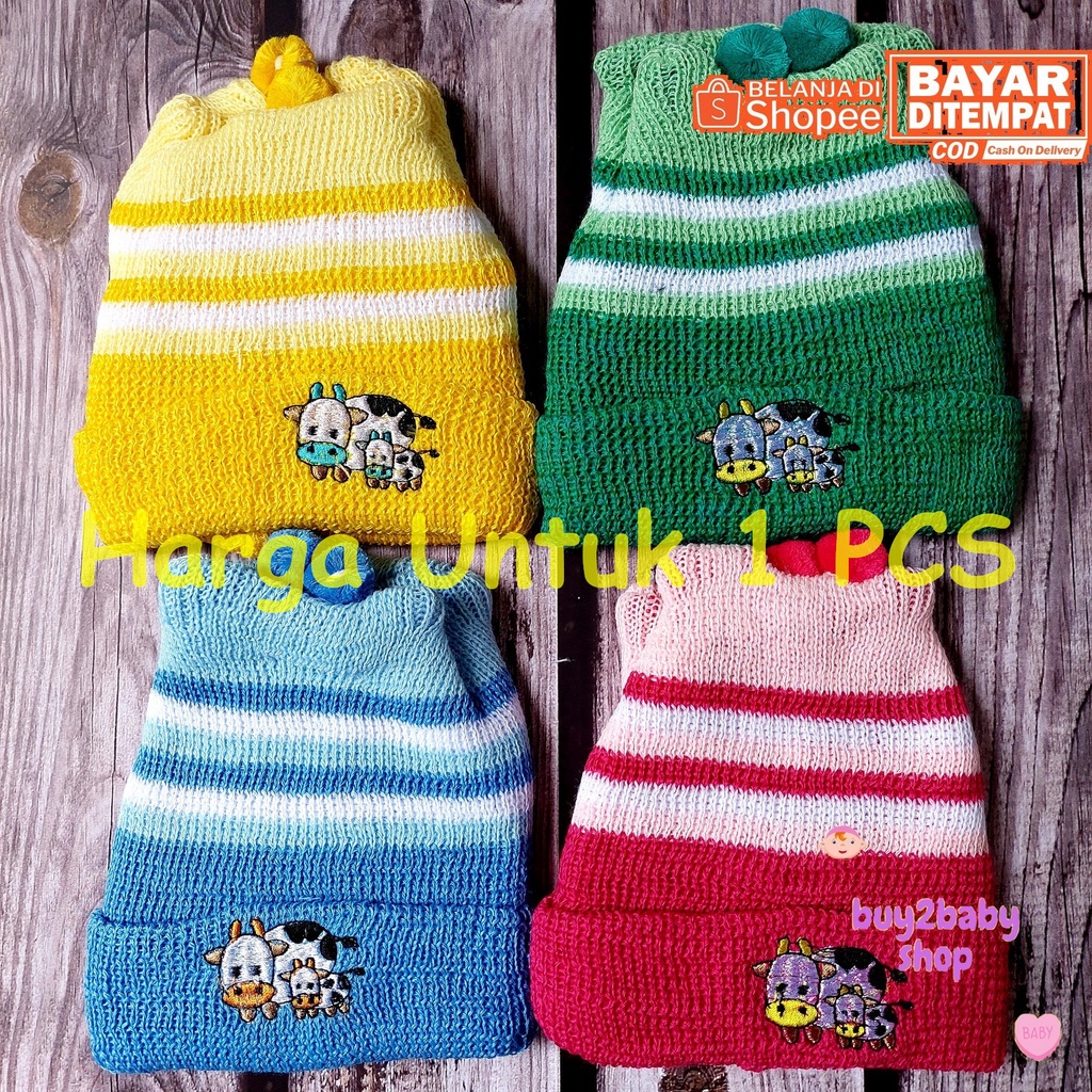 Topi Bayi Newborn BOBOKO Bahan Rajut wol Warna bordir new motif 1 PCS