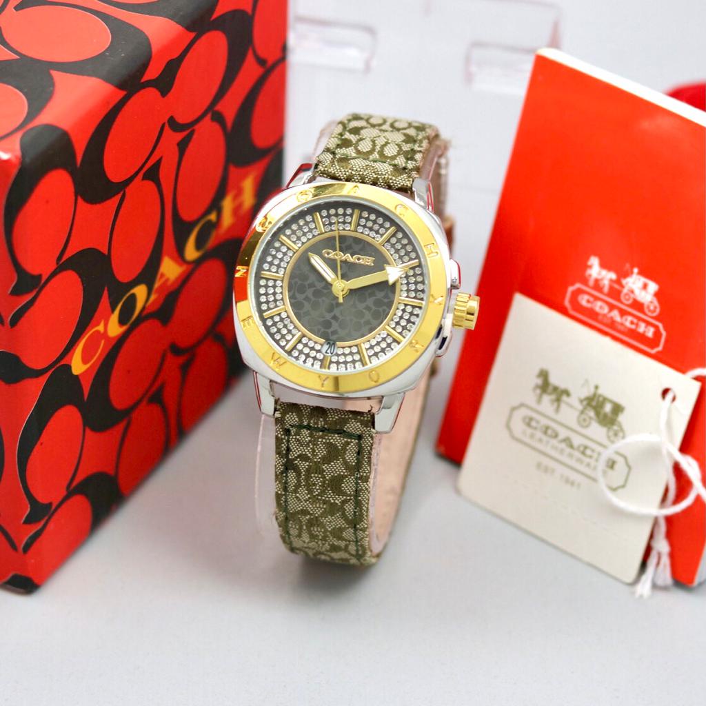 Jam Tangan Wanita Coach Y21005K Tali Rantai/Kulit Tanggal Aktif Free Box Exclusive Paperbag &amp; Baterai