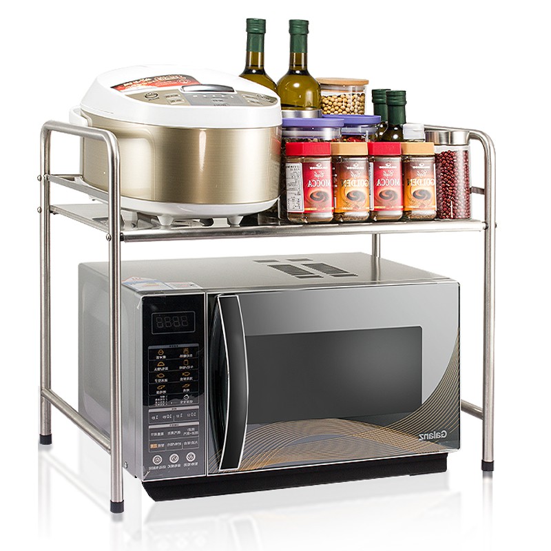 Rak Microwave Stainless Steel 2 Tingkat Rak Oven Rak Dapur Rak Bumbu