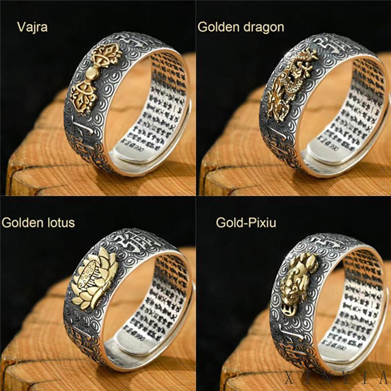 Cincin Model Terbuka Desain Tulisan Sutra Gaya Vintage Untuk Pria