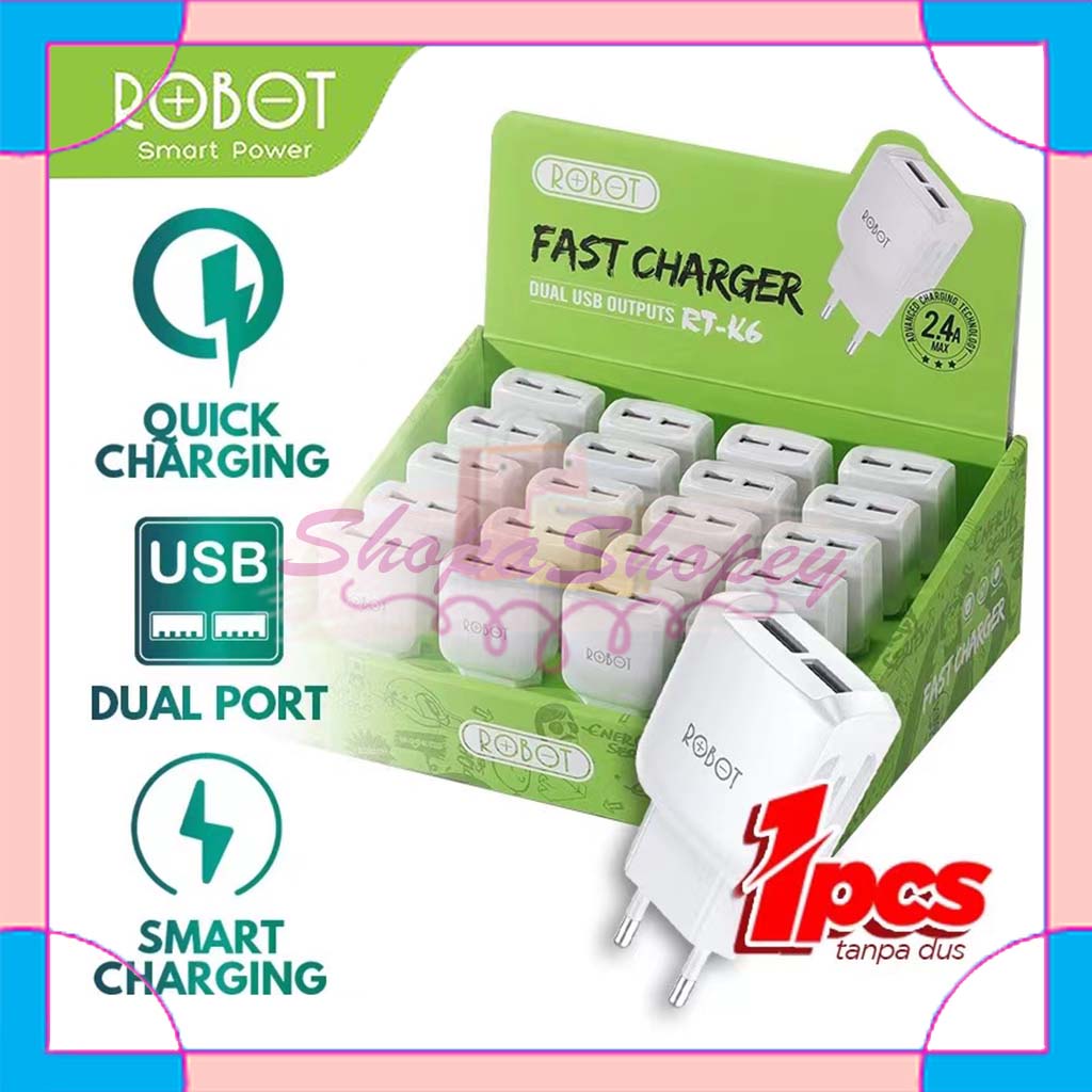 Charger ROBOT RT-K6 2.4A Dual Output Original - Garansi 1 Tahun