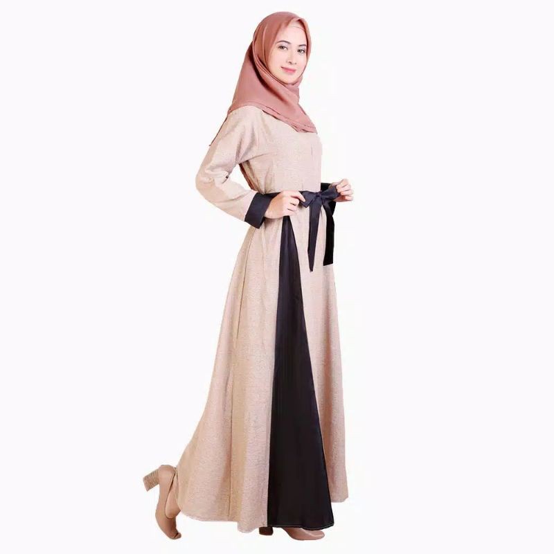 Long Dress Gamis maxi Wanita Muslim kombinasi warna - Lestari