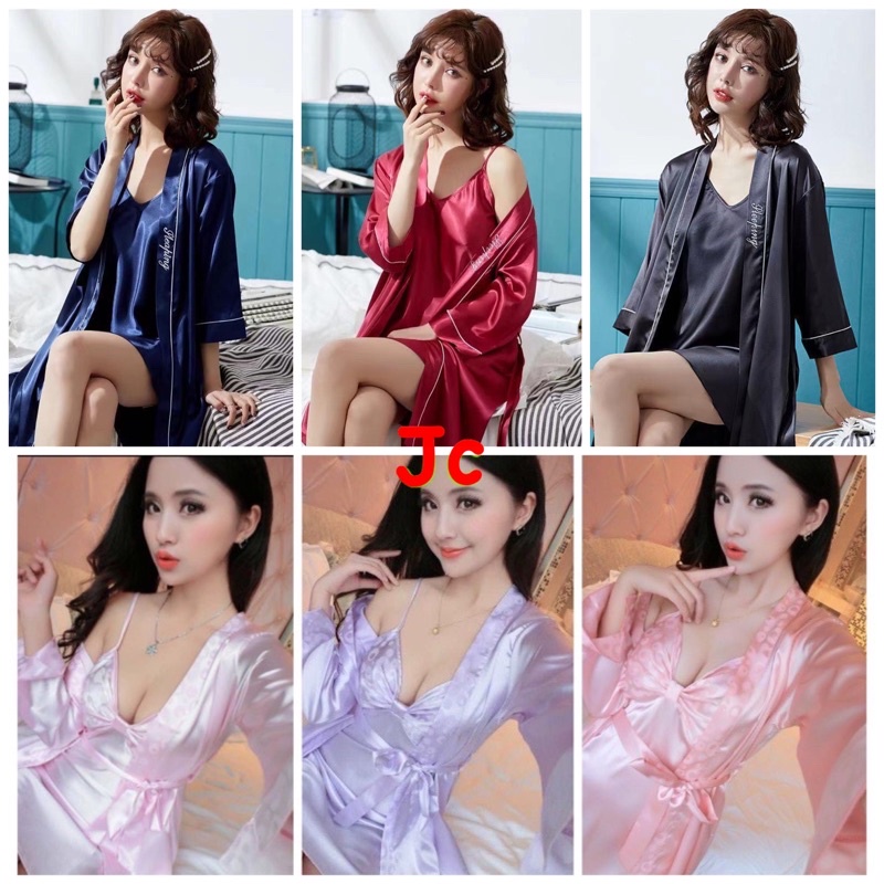 JC- Kimono Set 2in1 Sutra / Baju tidur Kimono Satin Import / Kimono Pengantin / Kimono Sexy Import / Kimono sleepwear