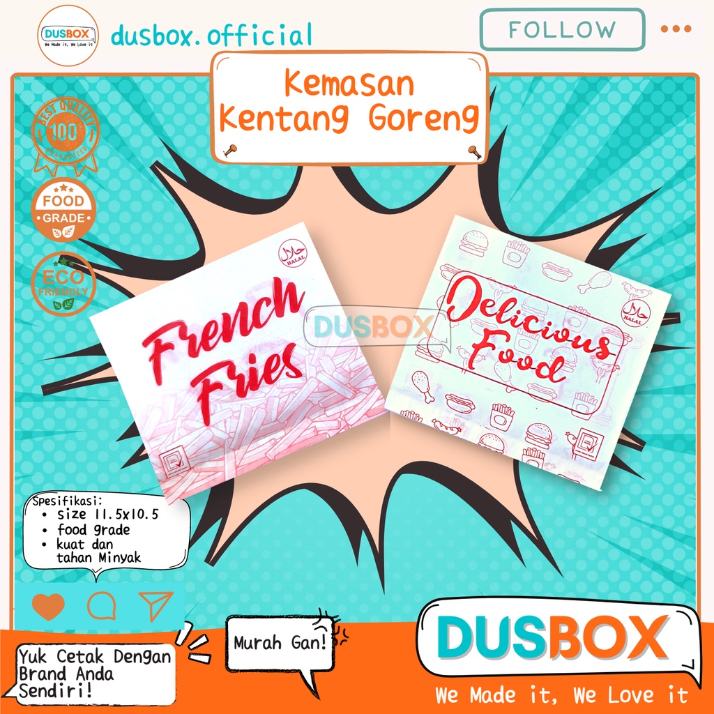 Kantong Kentang Goreng / Kemasan Kentang Goreng / Kantong Kertas Kentang Goreng / Bungkus Kentang Go