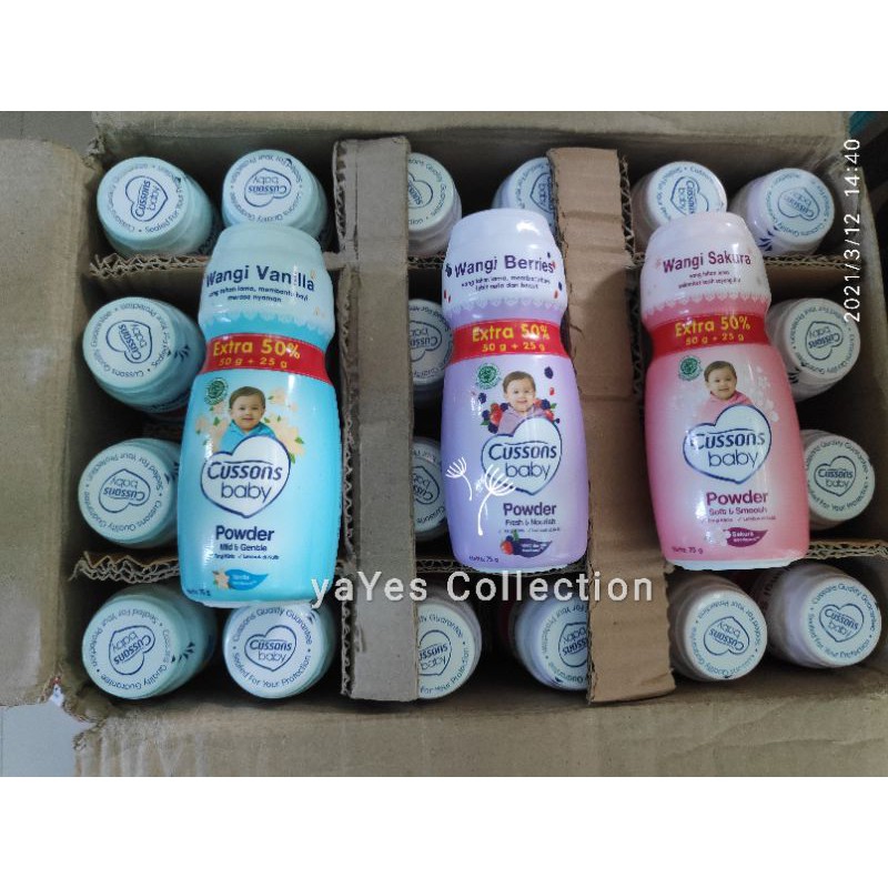 Cussons baby powder bedak serbuk bubuk 150 g - 75 g - 50 g + 25 g Berries Ungu Biru Vanilla Pink Sakura Soft