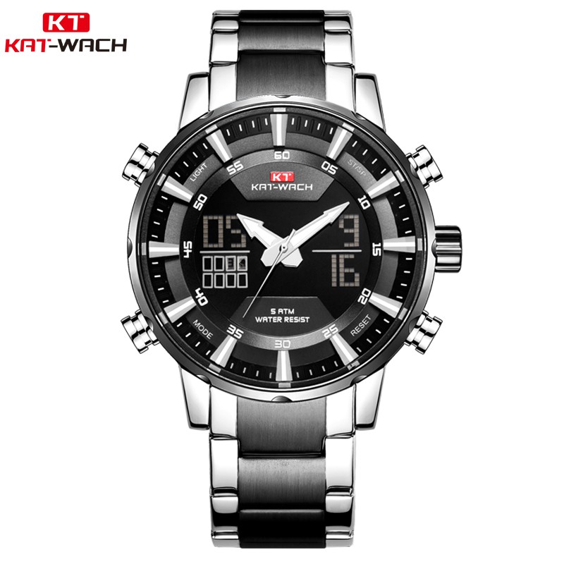 KAT-WACH KT2027 Jam Tangan Pria Digital Analog Tali Stainless WATCHKITE WKOS