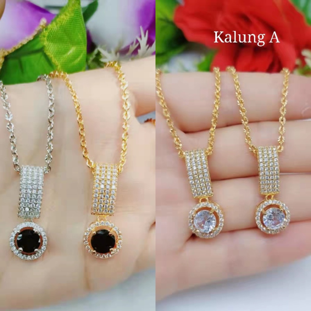 Kalung xuping permata putih&amp;hitam lapis emas A,B