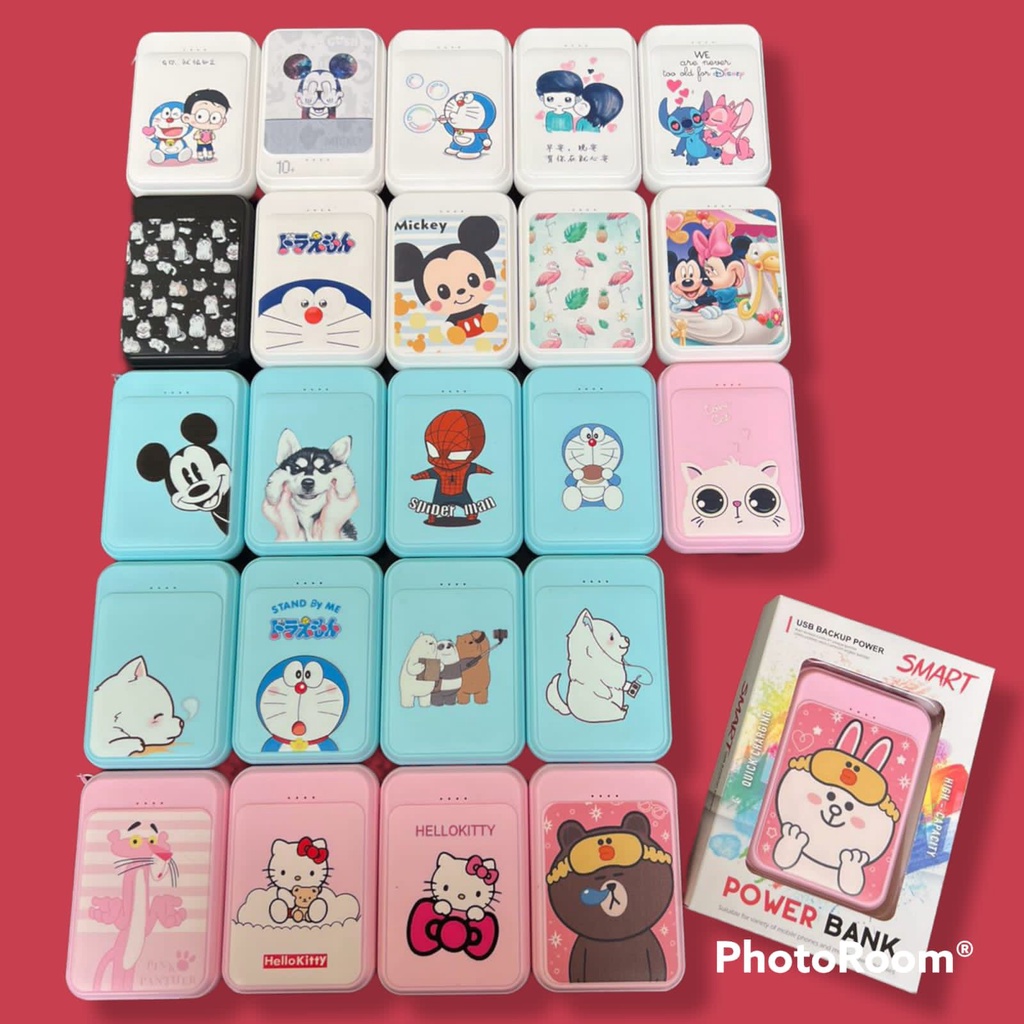 [ NEW ] Powerbank Dual Port Motif Cartoon Dual USB + Kabel Data Micro USB 10000MAH