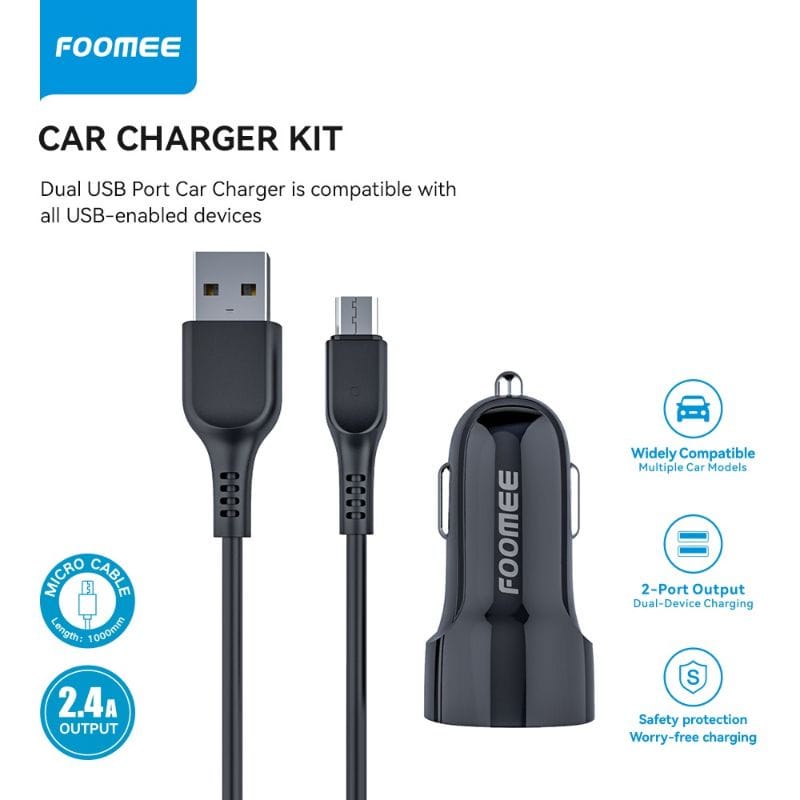 A   Car charger dual U 5V2.4A +1m Micro cable FOOMEE BH11S