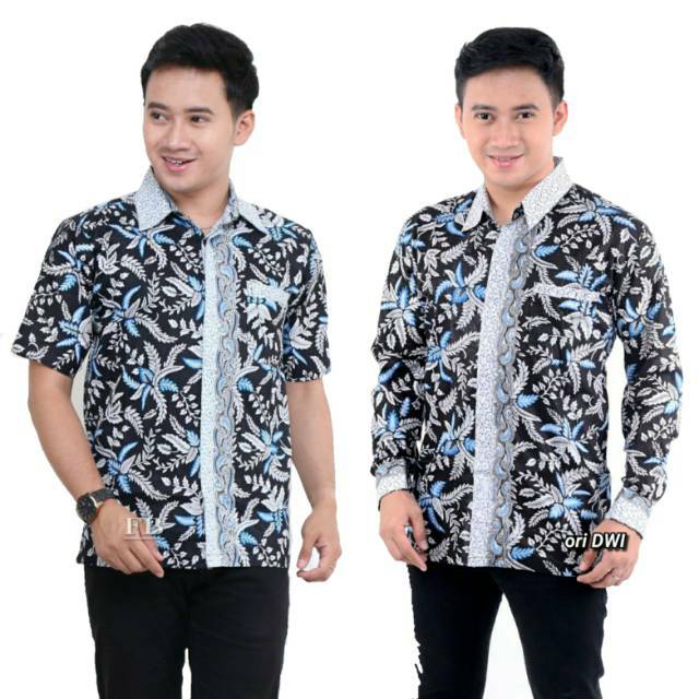 M L XL XXL Kemeja Panjang Batik Blarak Jari Biru Baju Atasan Pria Batik Modern