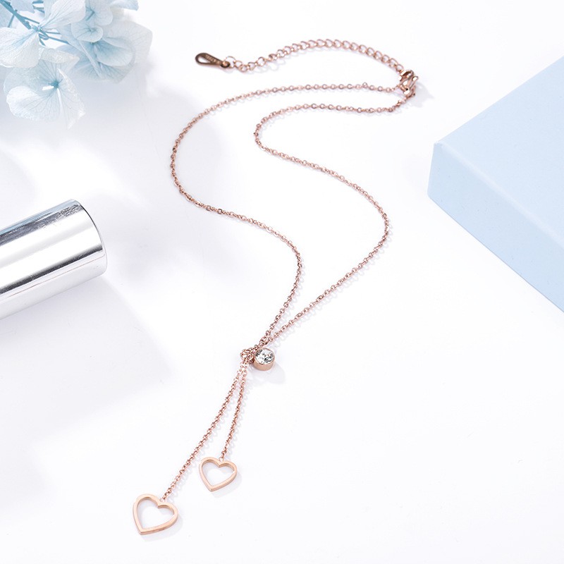 [New] Kalung titanium mini korea hadiah wanita cewek 316L anti karat KK175 Love Diamond