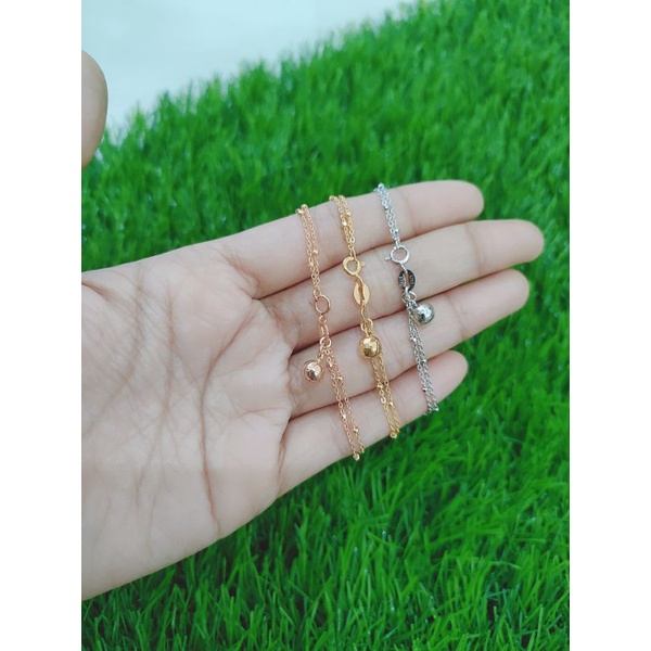 GELANG RANTAI JEDAR 2 LAYER + 1 BEL / GELANG PERAK ASLI SILVER 925 LAPIS EMAS/ GELANG FASHION WANITA TERBARU