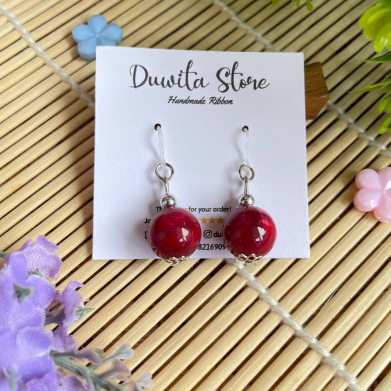 HANDMADE ANTING ANAK/DEWASA KAITAN PLASTIK MOTIF MUTIARA MARMER 12mm