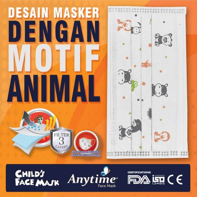 ANYTIME  5pcs Child's  Face  Mask Masker  Anak