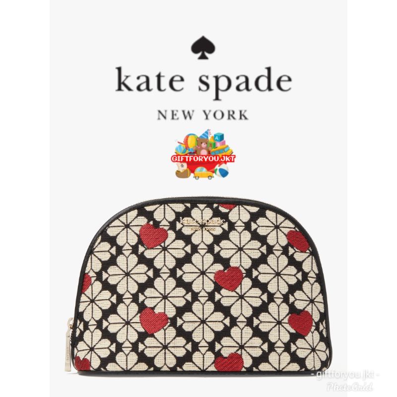 Kate Spade Flower Jacquard Large Dome Cosmetic Tas Kosmetik Pouch Bag Branded Premium Collection Kol