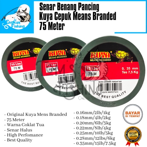 Senar Benang Pancing Kuya Cepuk 75 Meter (0.16mm - 0.35mm) Original Coklat Tua - Engkus Fishing