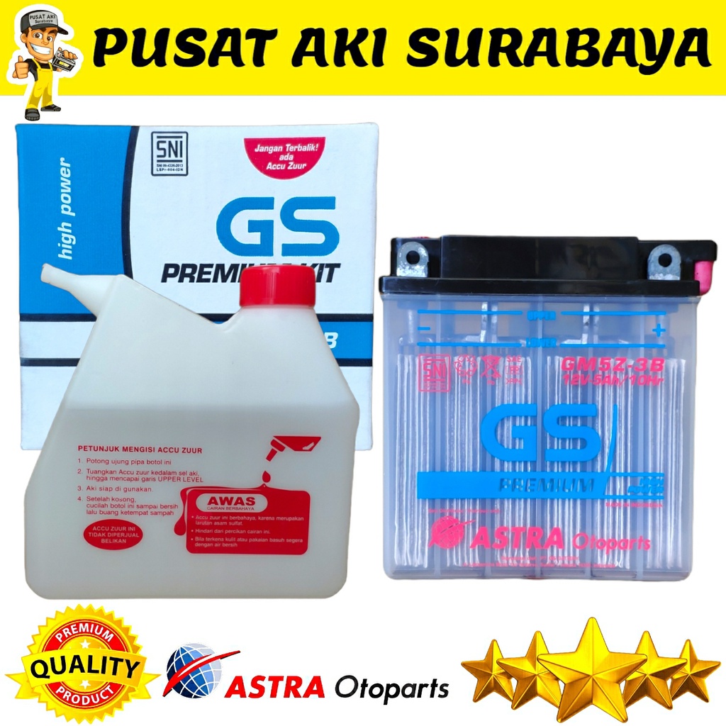 GS ASTRA GM5Z ACCU REFILL AKI BASAH MOTOR LEGENDA GRAND PRIMA TITAN SUPRA SMASH JUPITER BURHAN BURUNG HANTU MEGAPRO PRIMUS SHOGUN YB5L-B MTX5AL GT6A