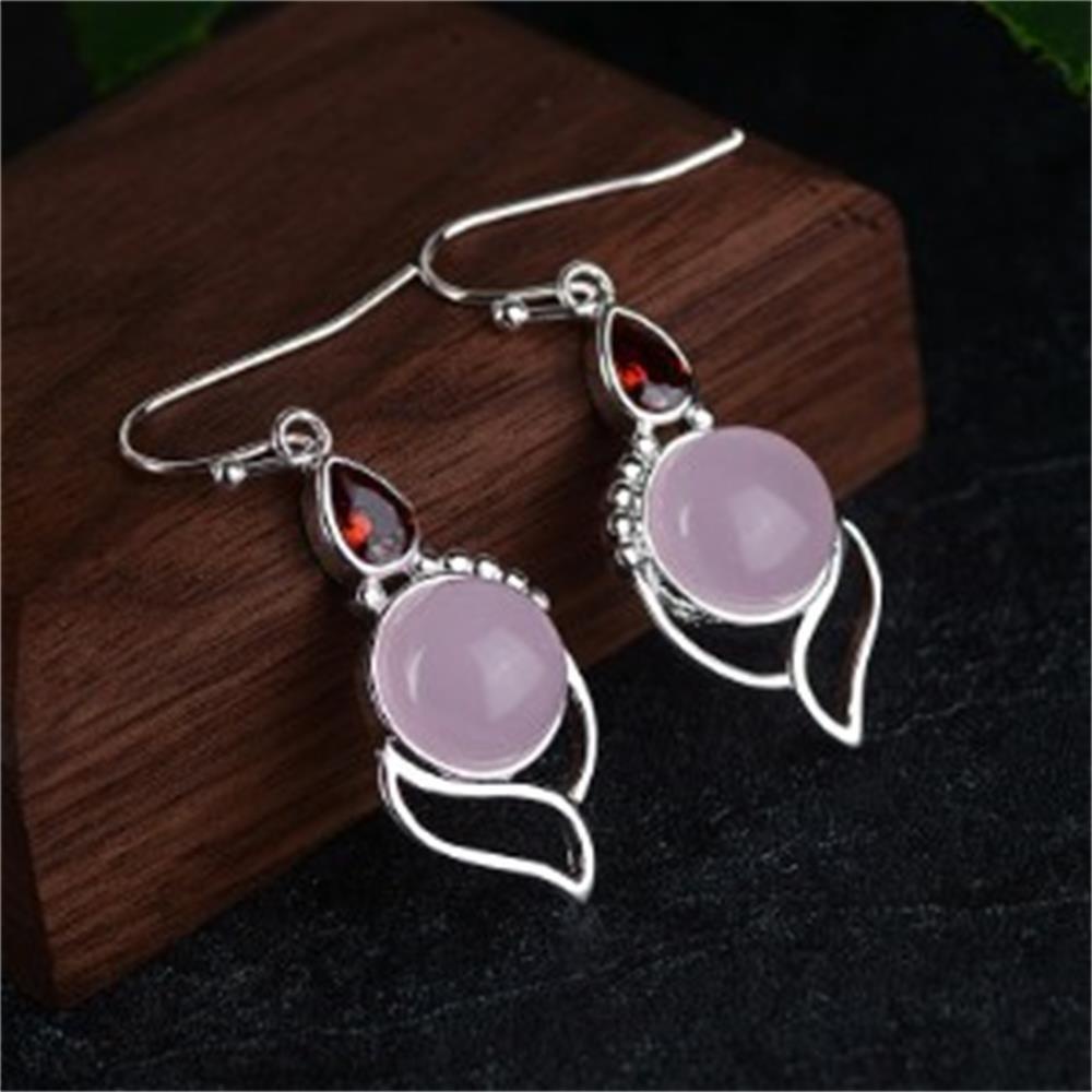 Anting LILY Moonstone Chic Perhiasan Pernikahan Pertunangan Kait Garnet Ruby Chalcedony