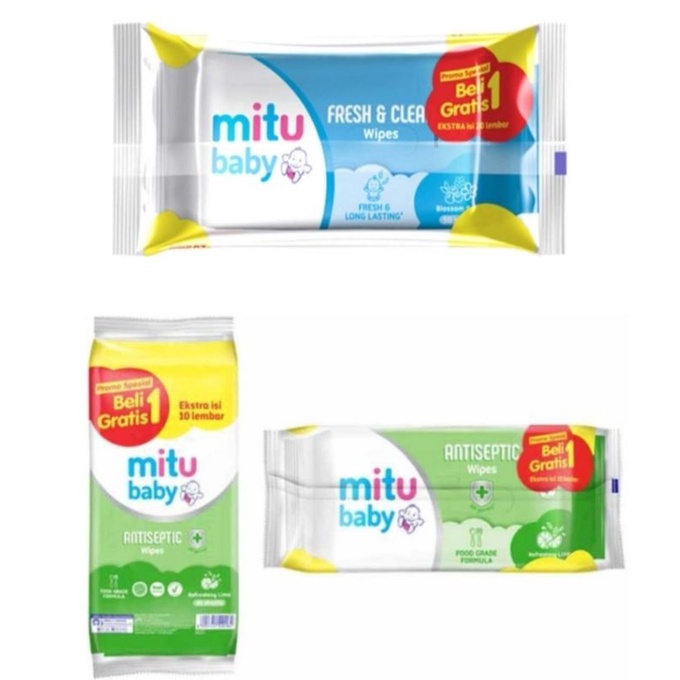 Tisu Basah isi 2 Mitu Baby fresh &amp; Clean blue Blossom Berry 50s x 2pcs
